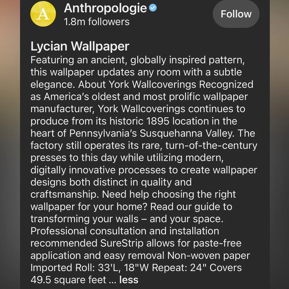Single roll Anthropologie Lycian Wallpaper Mauve Purple White Boho Print 3 total